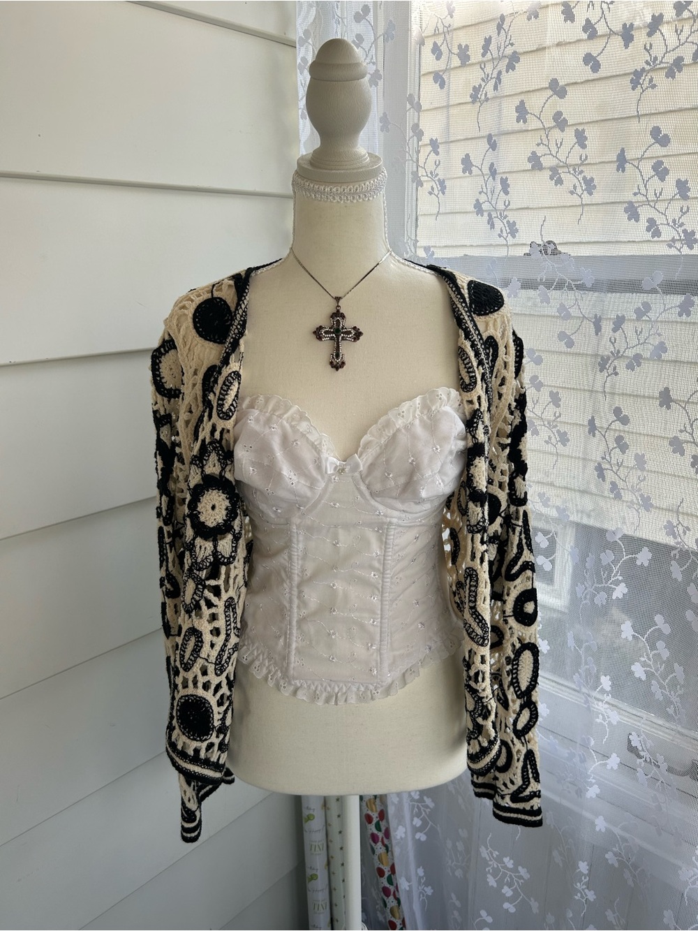 Black & Cream Boho Crochet Cardigan